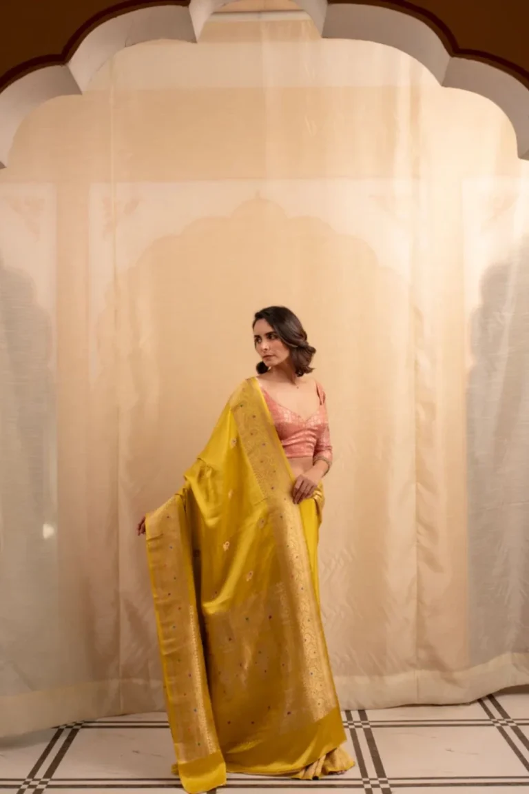 Heera- Yellow Satin Silk Banarasi Saree